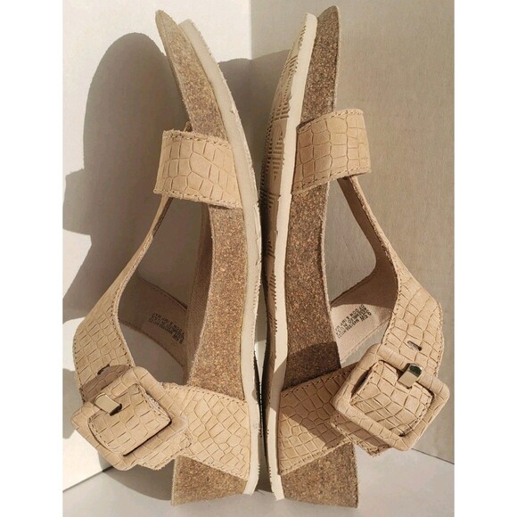 Munro Sandals Womens 9.5W Ronda TStrap Cork Wedge Slide Tan Leather Gator Print - Picture 8 of 12